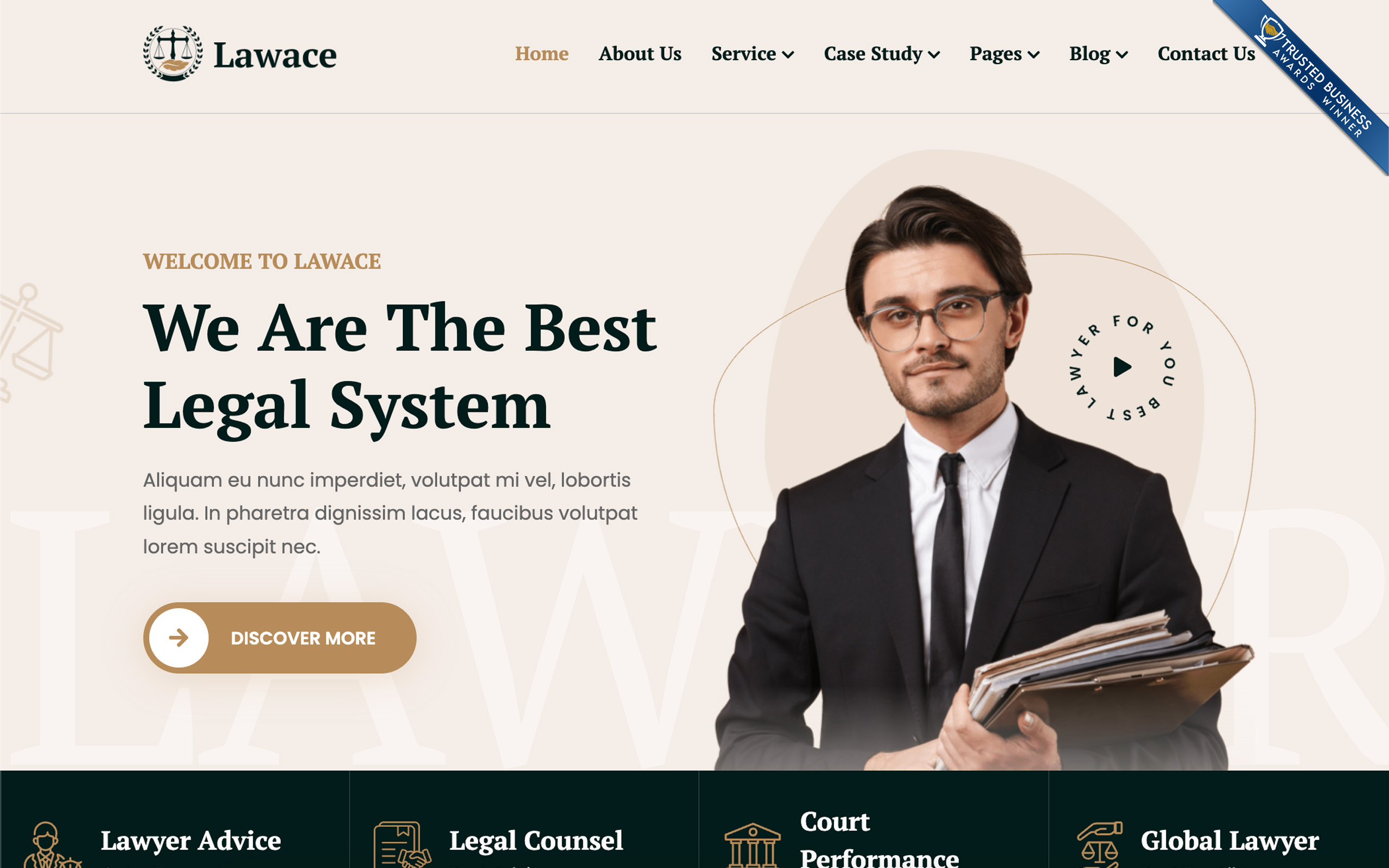 Trusted Business Award displayed on a real website