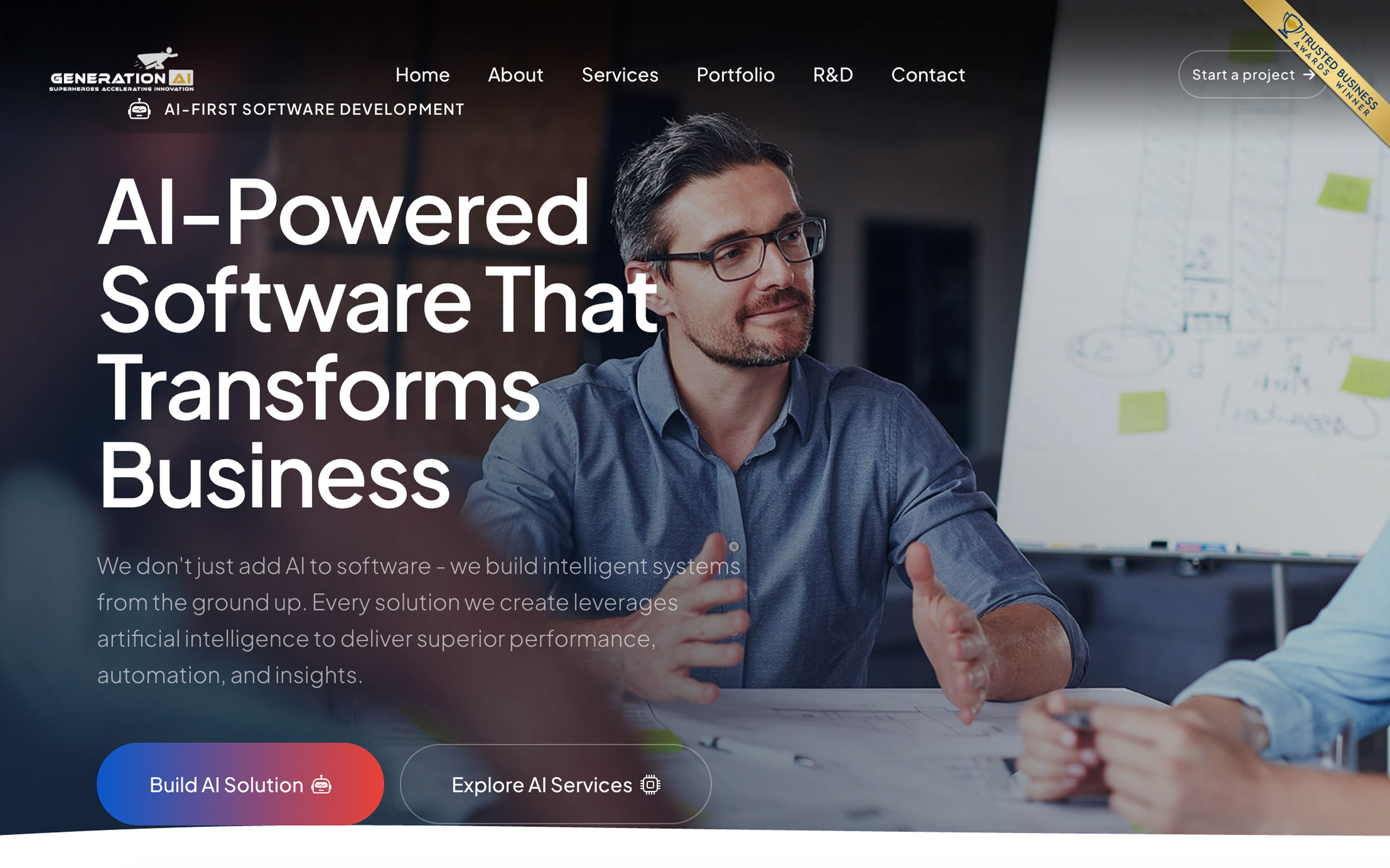 Trusted Business Award displayed on a real website