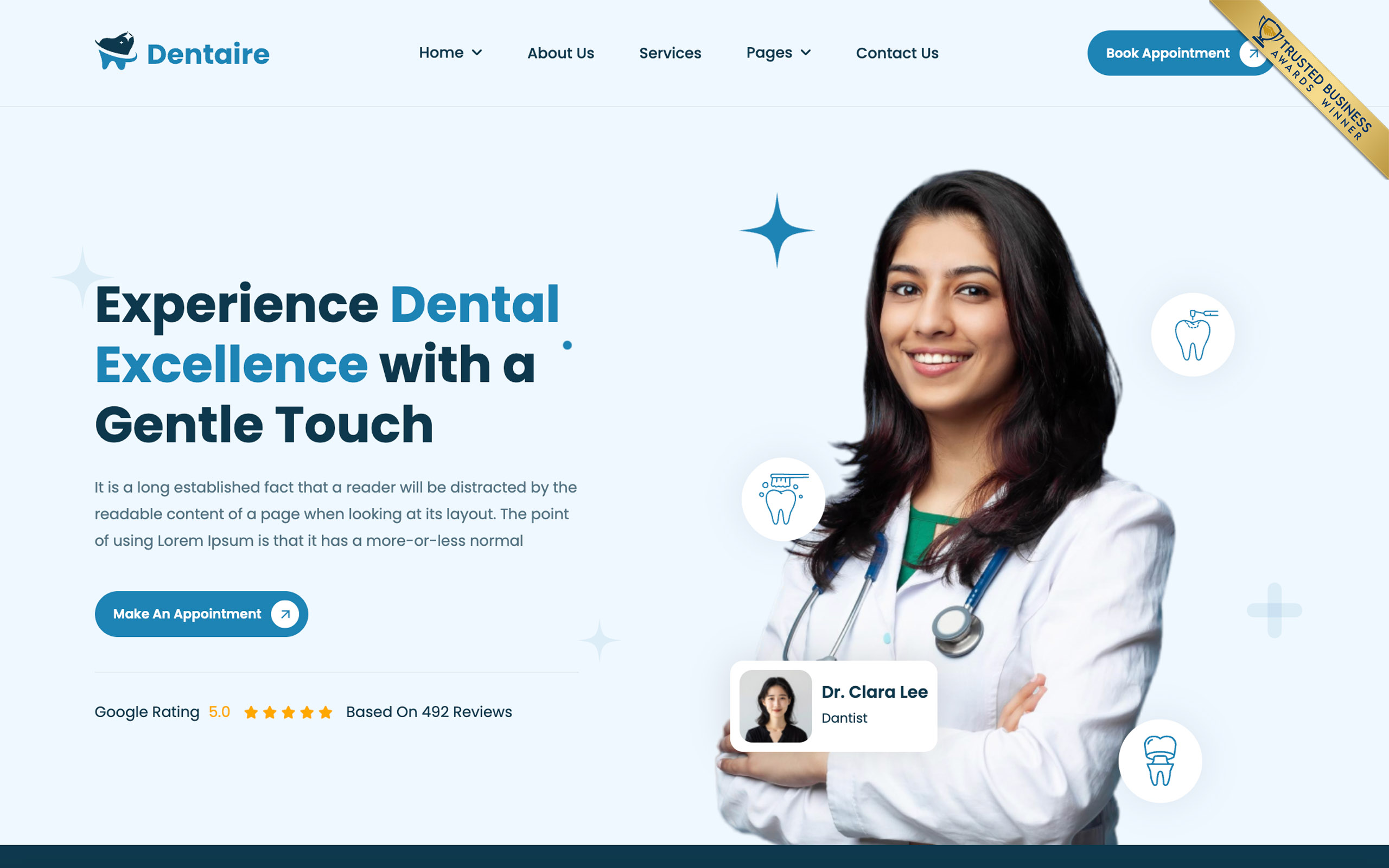 Trusted Business Award displayed on a real website