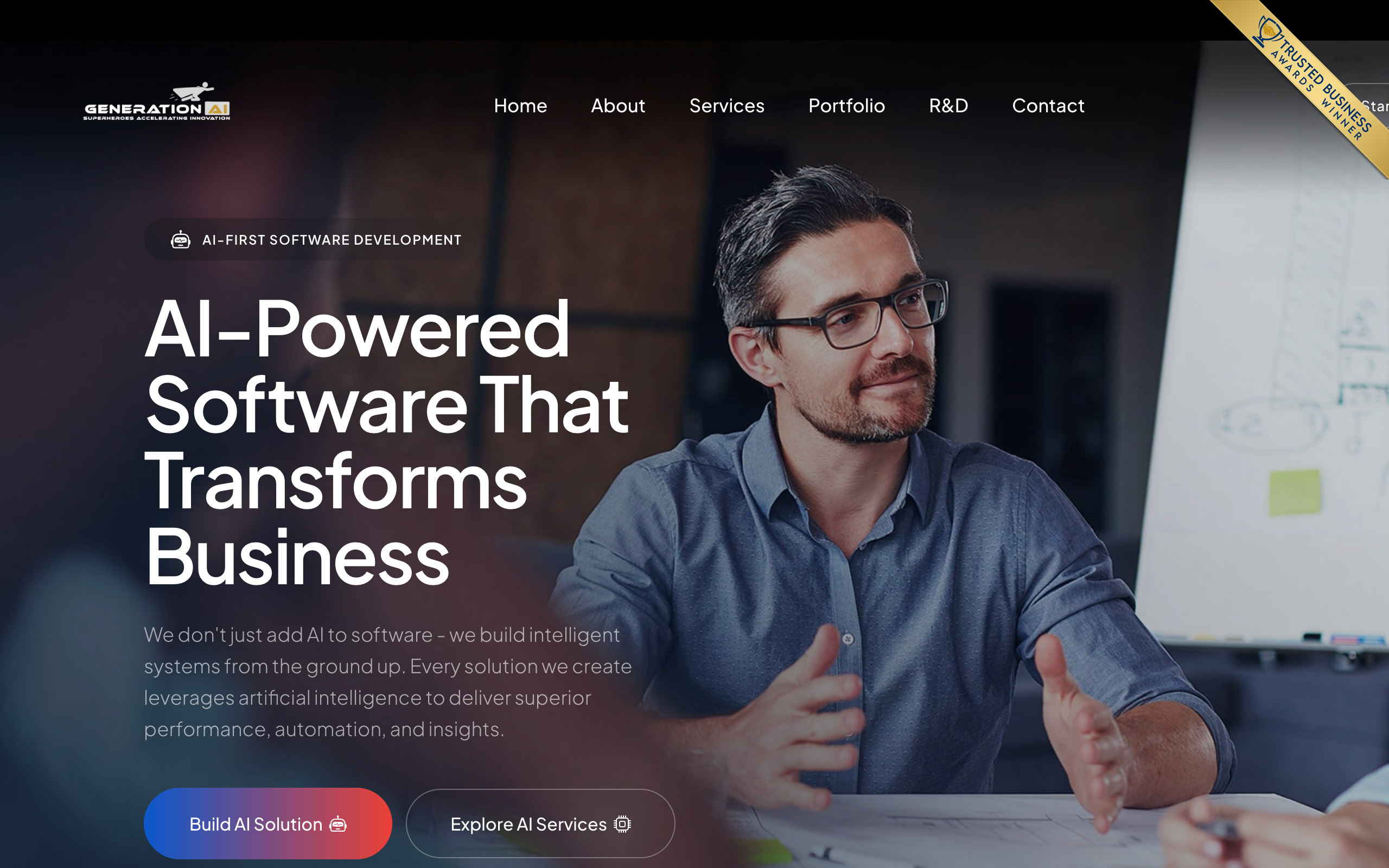 Trusted Business Award displayed on a real website
