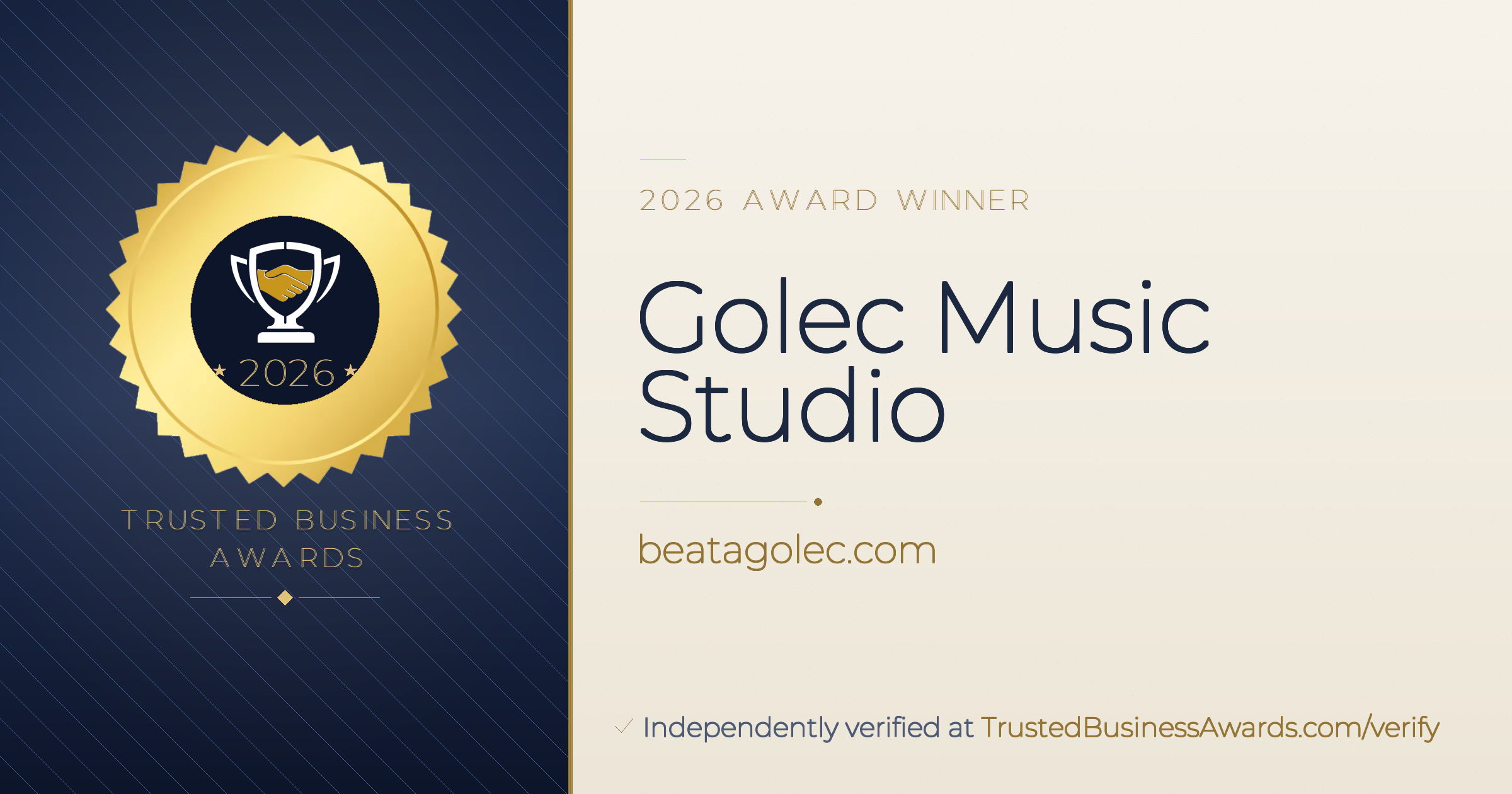 Golec Music Studio — 2026 Trusted Business Awards Winner